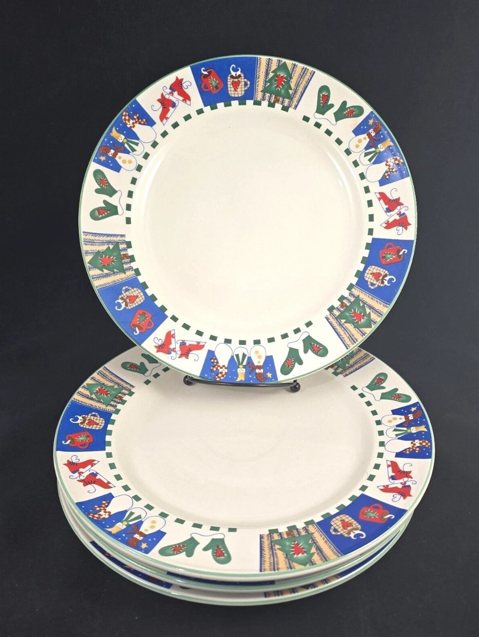 Vintage RO Gregg “Welcome Winter” Christmas Dinner Plates 10 1/2″ Set of 4