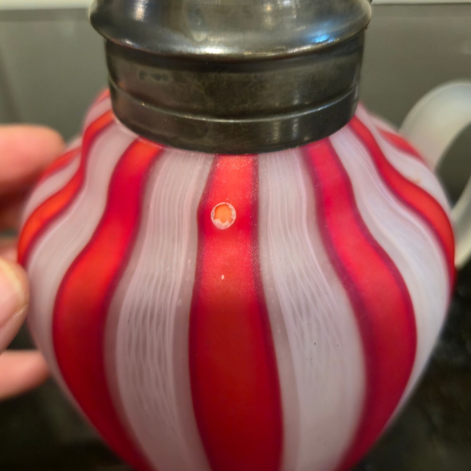 Vintage FRATELLI TOSO Murano Latticino Glass Syrup Jug Italian Victorian cruet