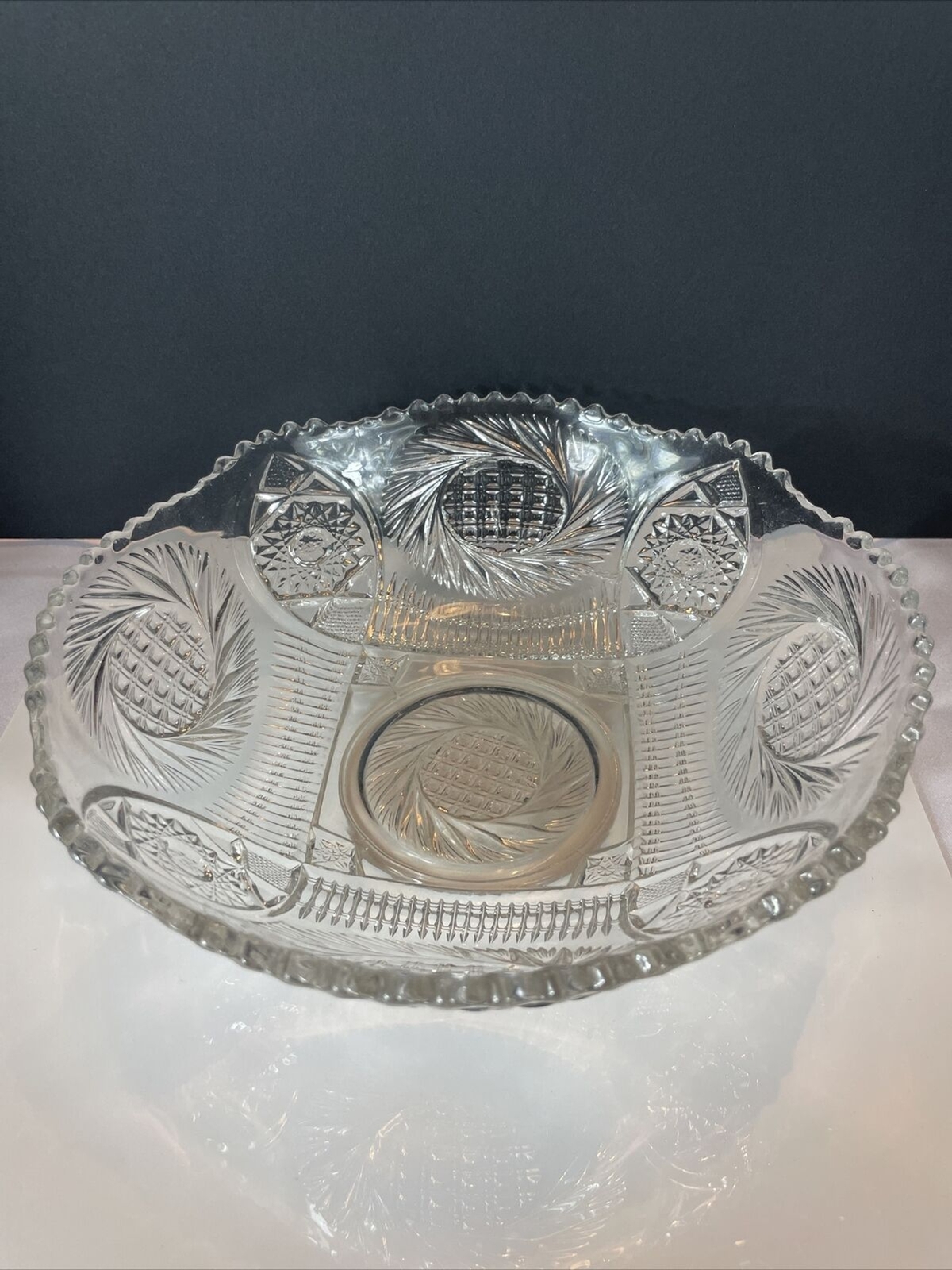 American Brilliant Bowl Cut Glass ABP 9” MCM Serving Vegetable Fruit Vtg