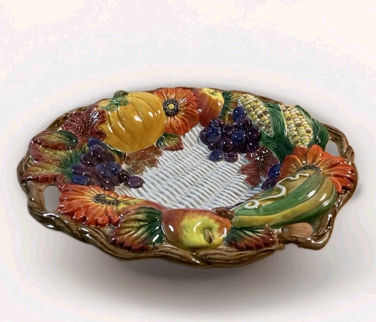 Fitz and Floyd Harvest Fruit & Vegetable Ceramic Round Decorative Plate 1997