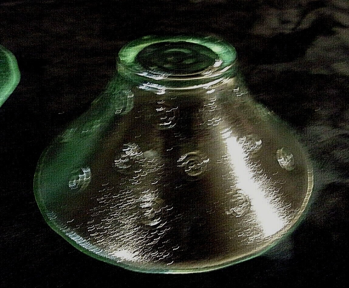 FOUR PIECE SET of GREEN TINTED GLASS BOWLS with MATCHING SAUCERS – SPIRALS!!