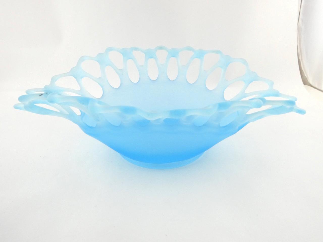 Westmoreland Doric Blue Frosted Satin Glass Centerpiece Bowl 12.75 Inches