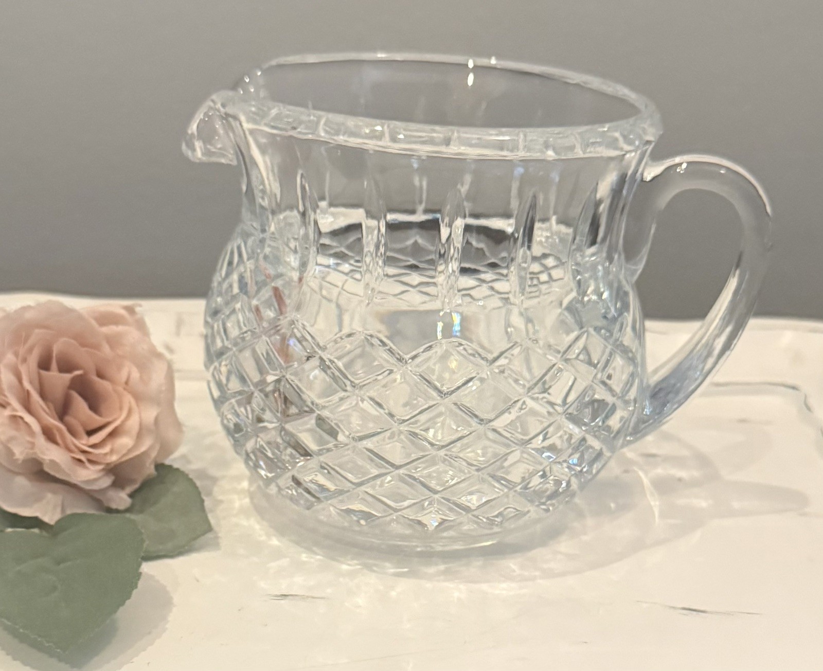 Vintage FTD Lead Crystal Pitcher Diamond Cut Beautiful, Heavy EUC