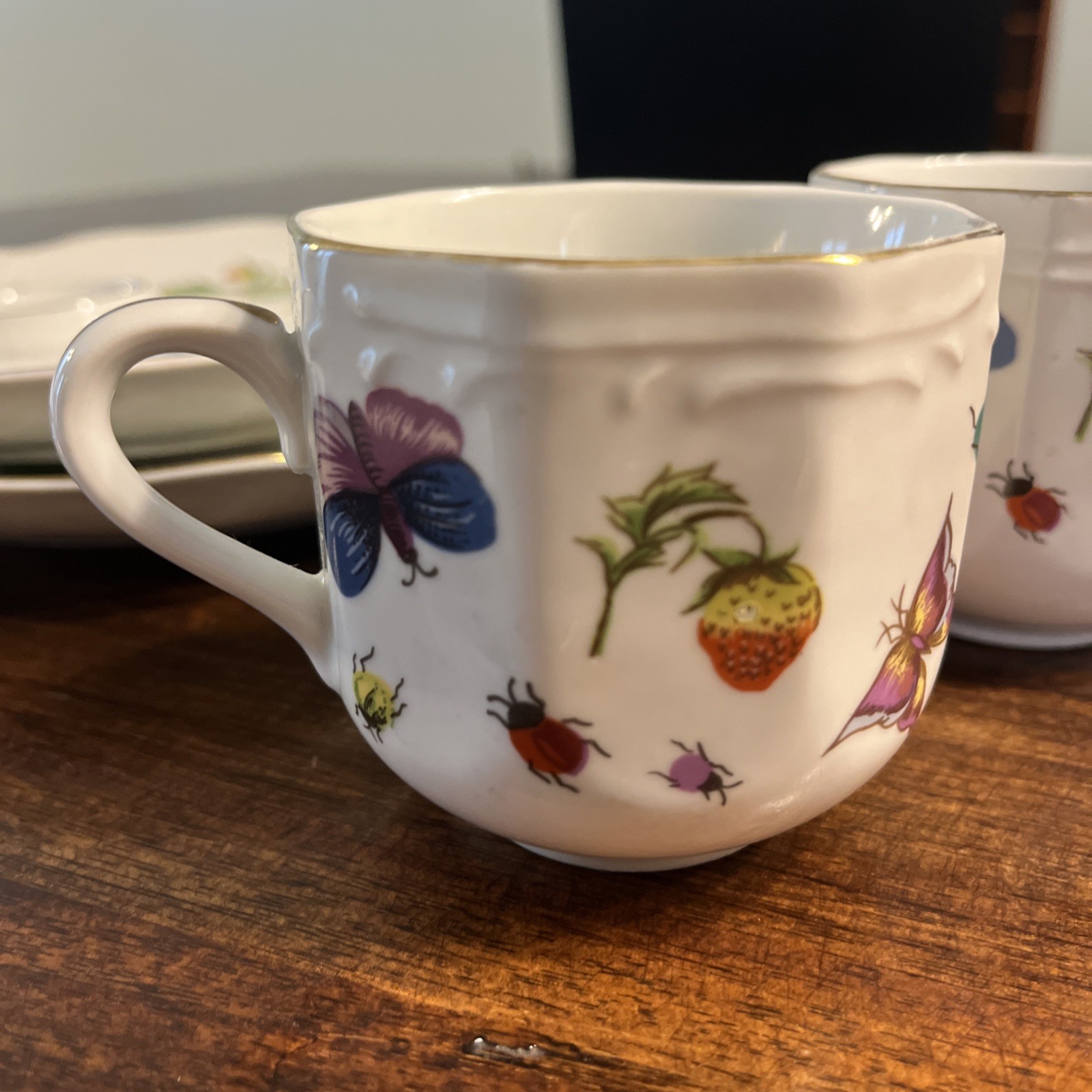 Vintage Ardalt Japan Lenwile Snack Set Strawberry Butterfly Cup Plate Lot x2