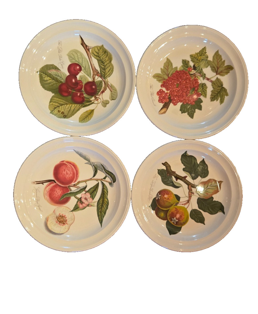 SET / 4 PORTMIERION POMONA SALAD PLATES 8 5/8″ ENGLAND Peach Cherry Currant Pear