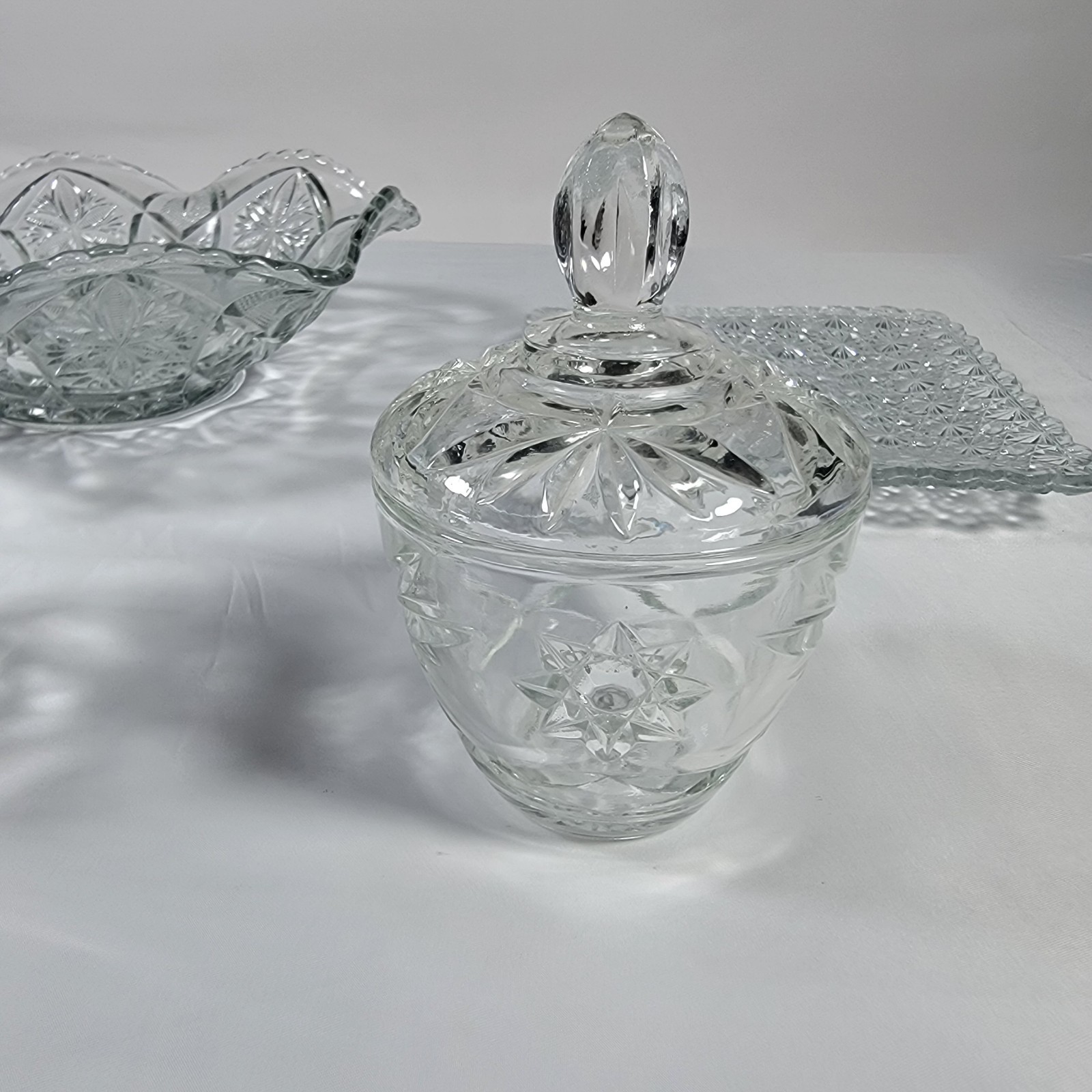 Anchor Hocking Wexford Glassware Lot Bowl Plate Cruet Creamer Candy Dish Vintage