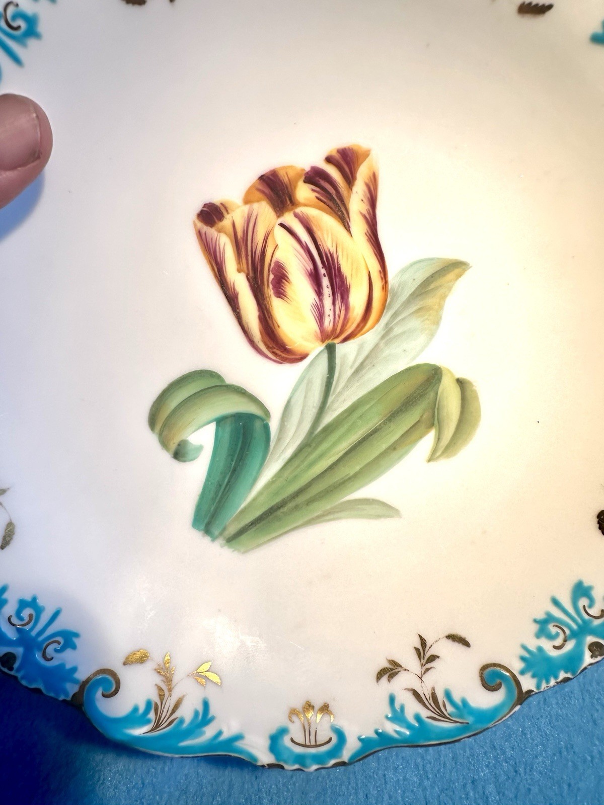 1800’s Antique Minton Quality Staffordshire Footed Bowl HP Tulip Turquoise Gold