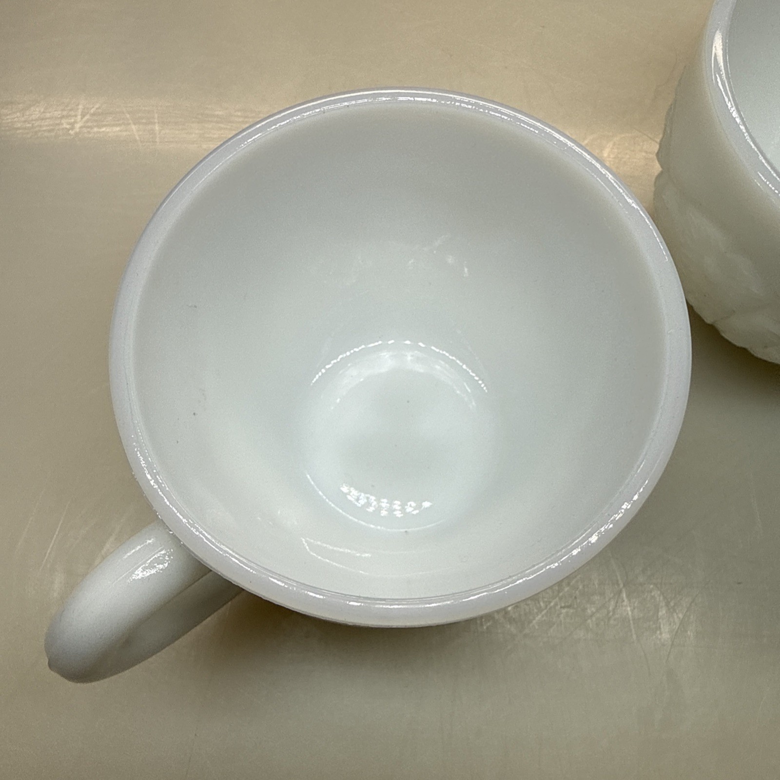 2 Vintage McKee Concord Starburst White Milk Glass Punch Cups 2.5 x 3.25 Inches