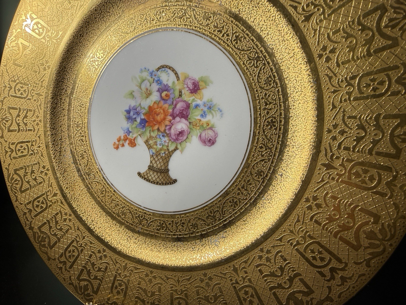 Vtg Gilt Cabinet Plates Set 2 Bavaria & Czechoslovakia Floral Porcelain 11”