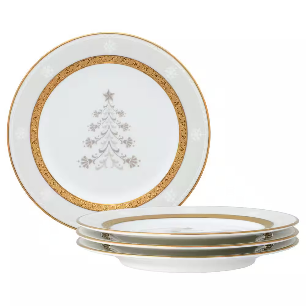 Charlotta Gold 6.25 In. (Gold) Porcelain Holiday Tree Appetizer Plates, (Set of