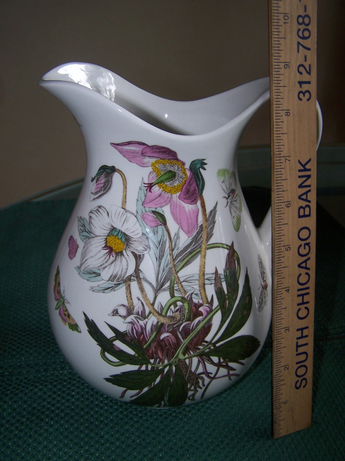 Portmeirion Botanic Garden 56 oz Water Pitcher Christmas Rose Butterflies 8”