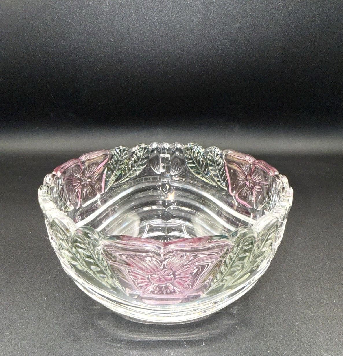 Anna Hutte Bleikristall Rose Petals Crystal GLASS BOWL Germany Hand Painted Vtg