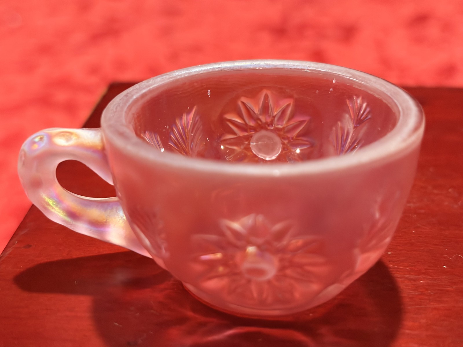 RARE Vtg Fenton Dusty Rose Pink Carnival Glass Miniature Punch Bowl Set/4 Cups