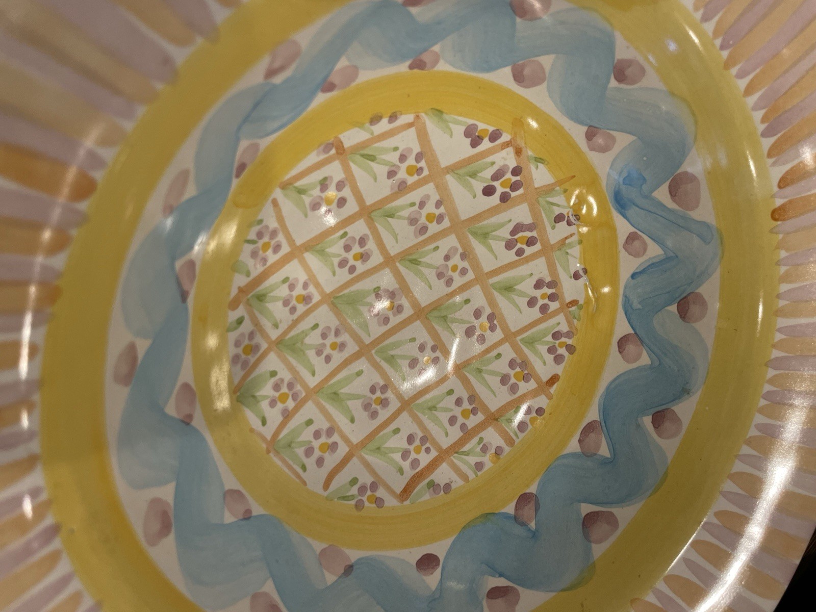 McKenzie Childs summer frock bowl Pastel Flowers Hand painted Terra-Cotta 1980’s