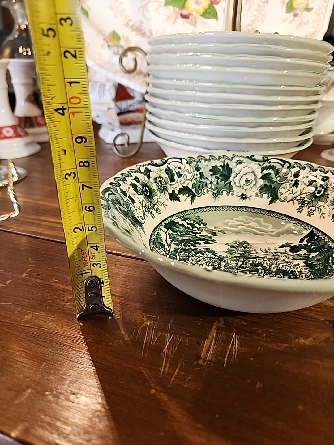 2 Green Transferware British Heritage Earthenware 7″ Bowl Legend New