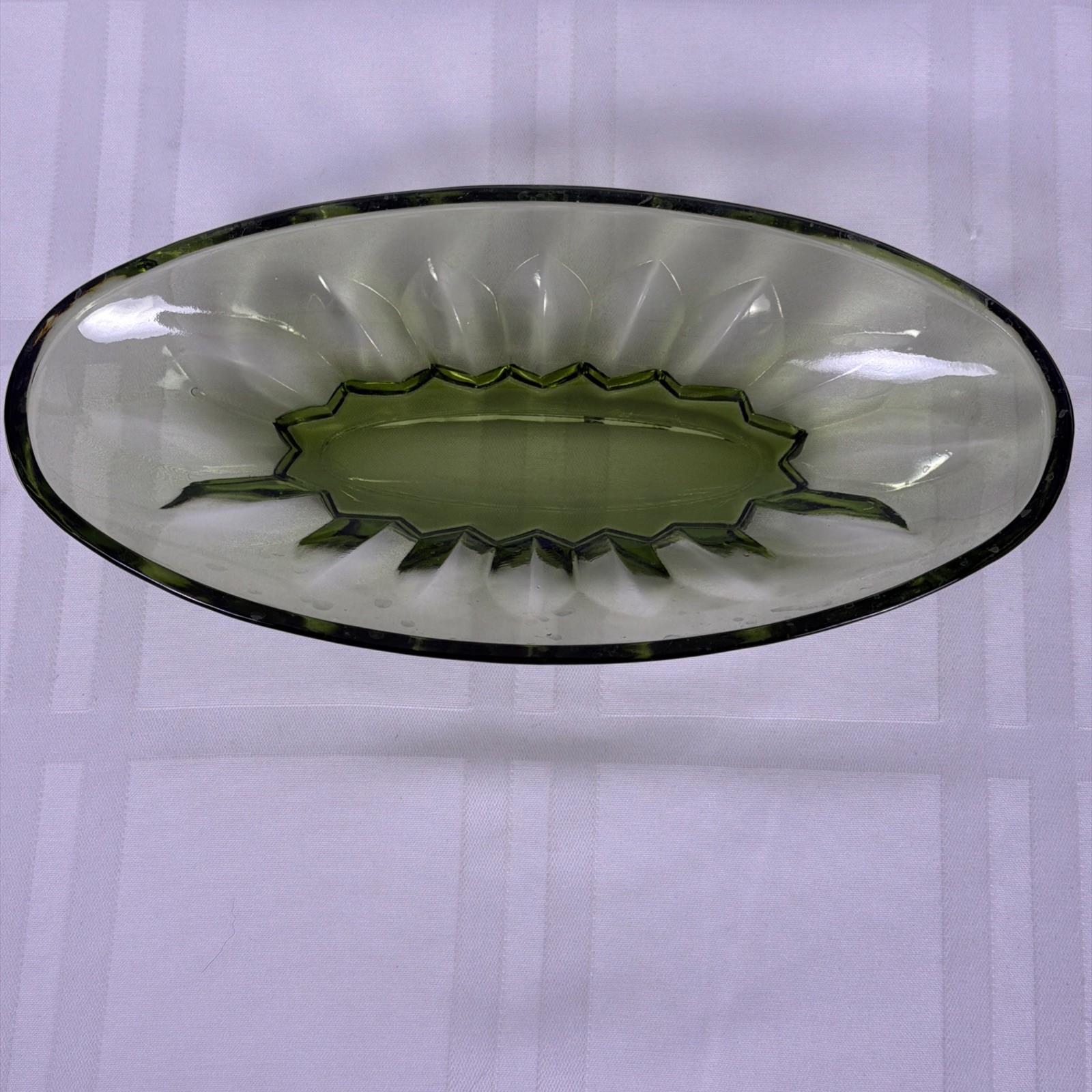 Vintage Indiana Glass Depression Olive Green Pickle Relish Dish