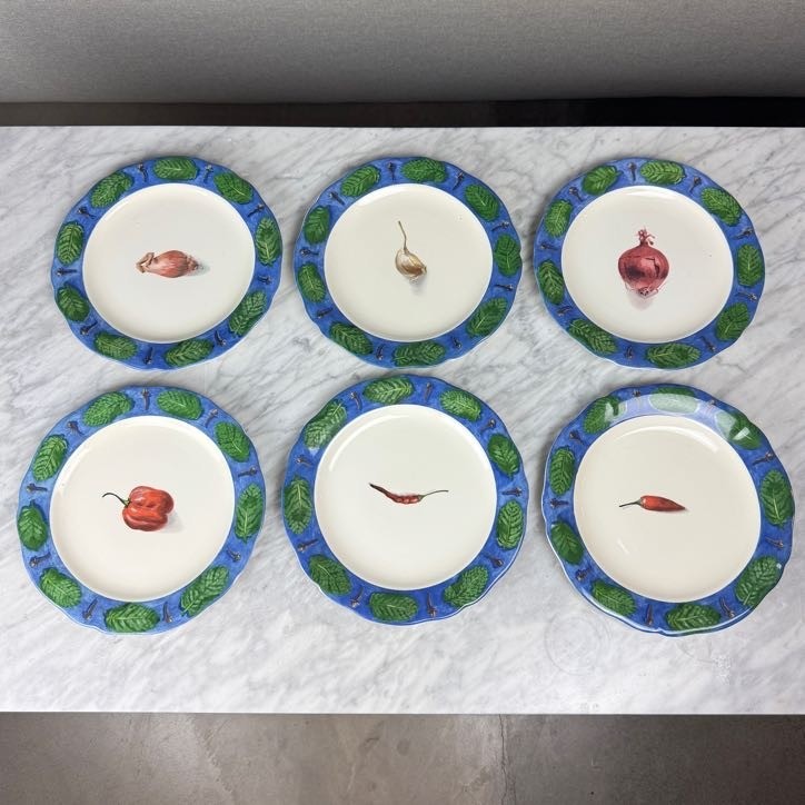 Set Of 6 POIVRE ET SEL BLUE Salad Plates 8.75″ Vintage Faiencerie De Gien France