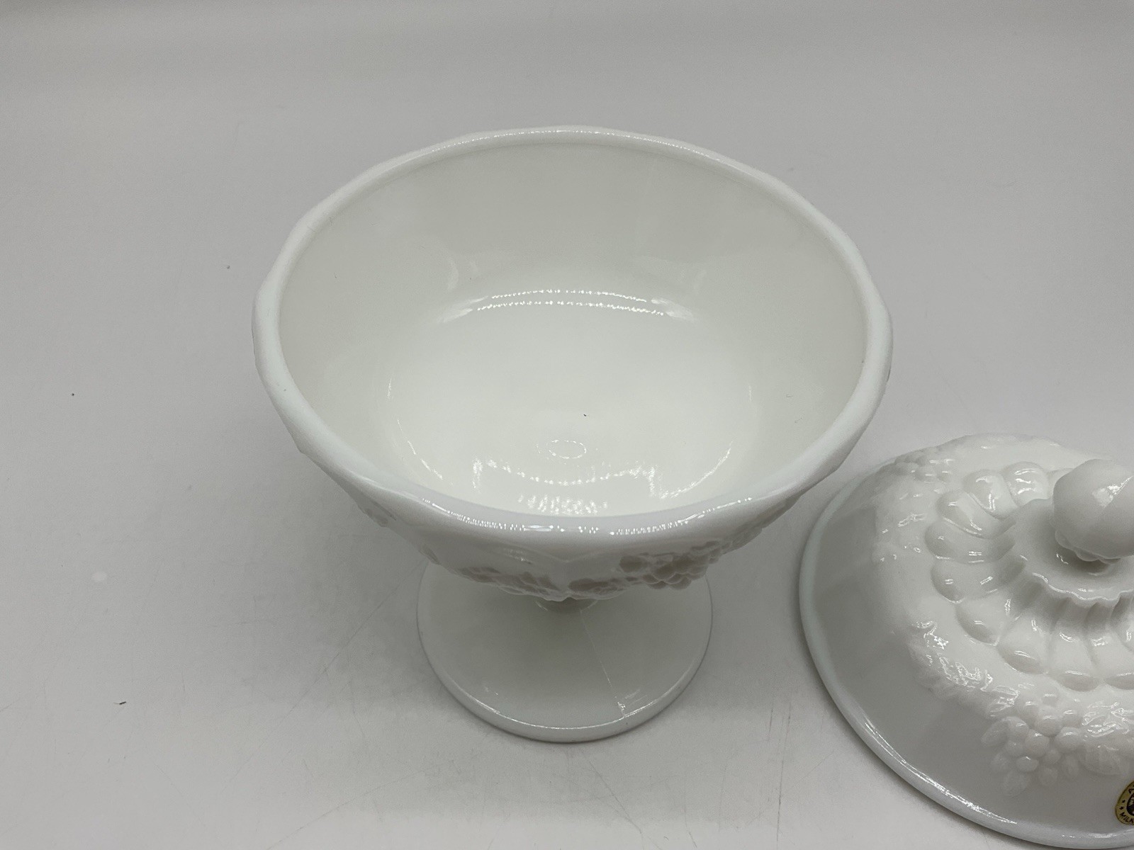 Westmoreland Milk Glass Covered Vintagee Candy Dish Marked Made in USA Collectib
