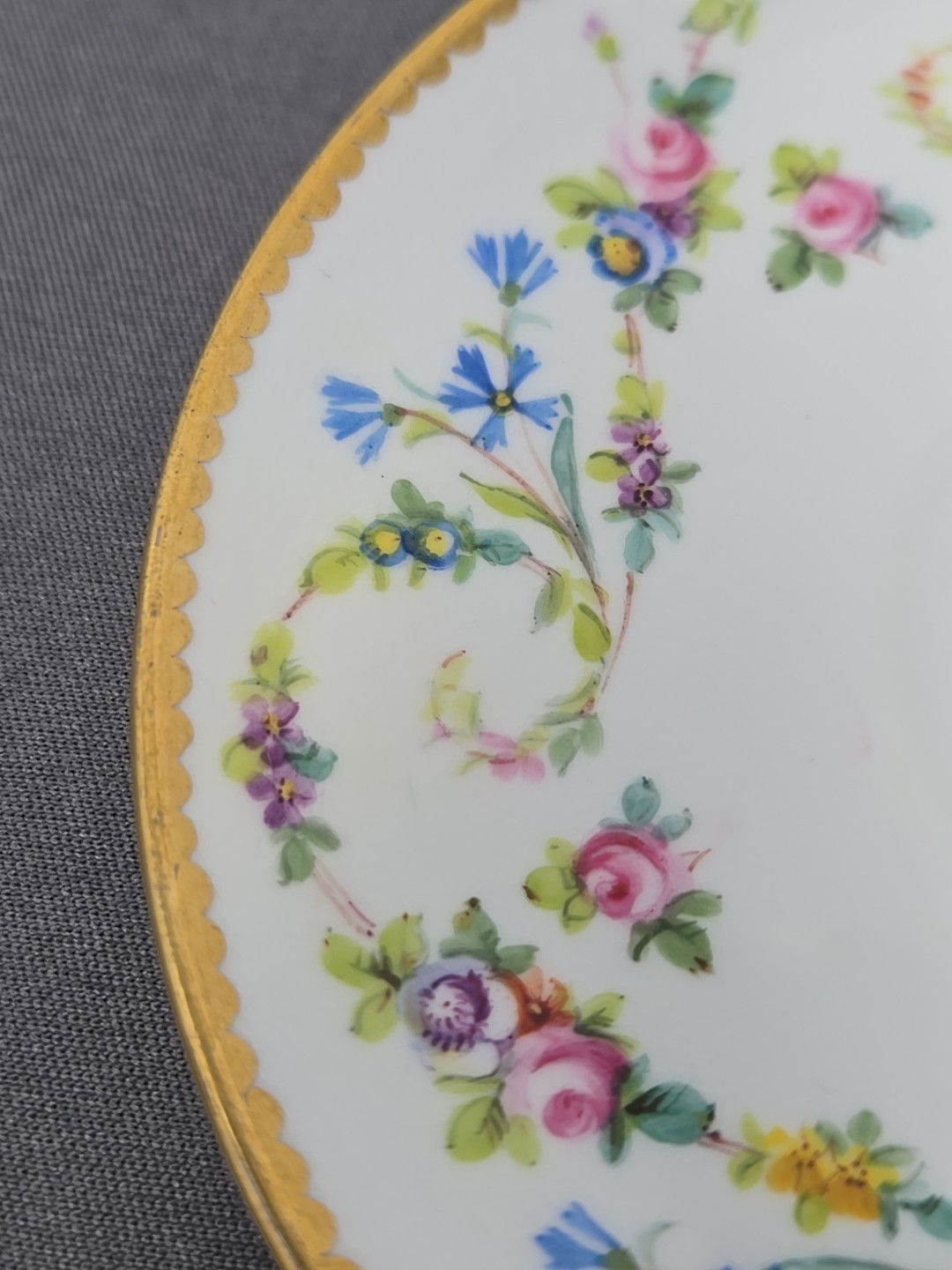 Minton Demitasse Cup Saucer H1100 Floral, Gold Border C. 1905