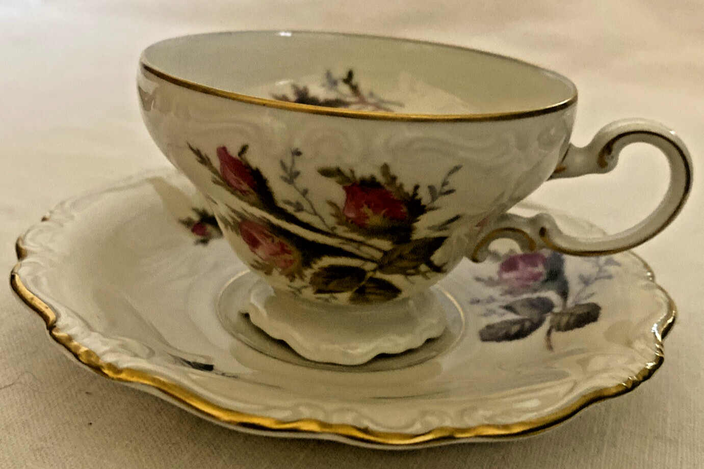 VTG ROSENTHAL MOSS ROSE Demitasse Espresso Cup & Saucer Set Floral Gold Trim Ger
