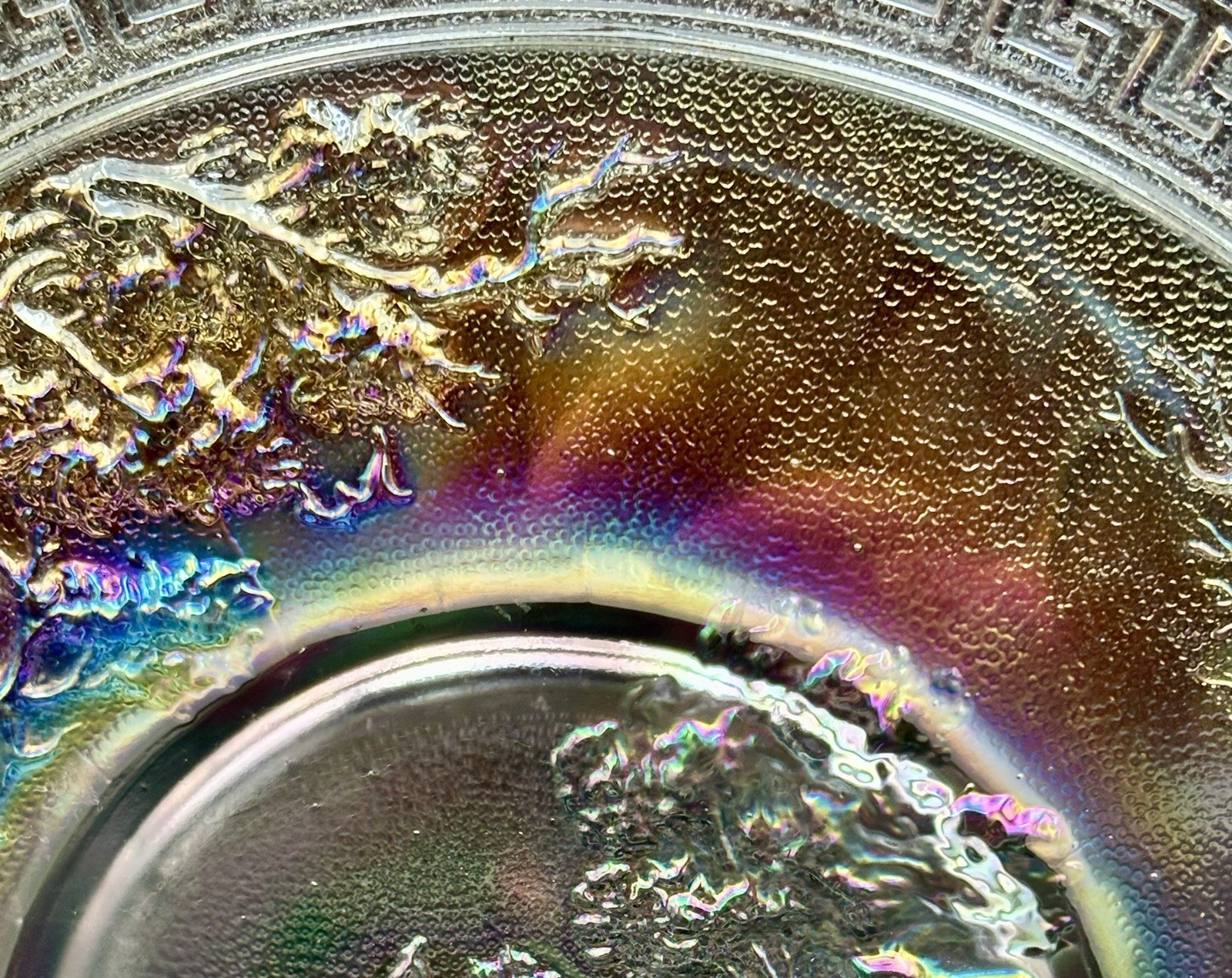 10 1/4” Dia. Pressed Carnival Glass Plate Imperial Homestead Iridescent