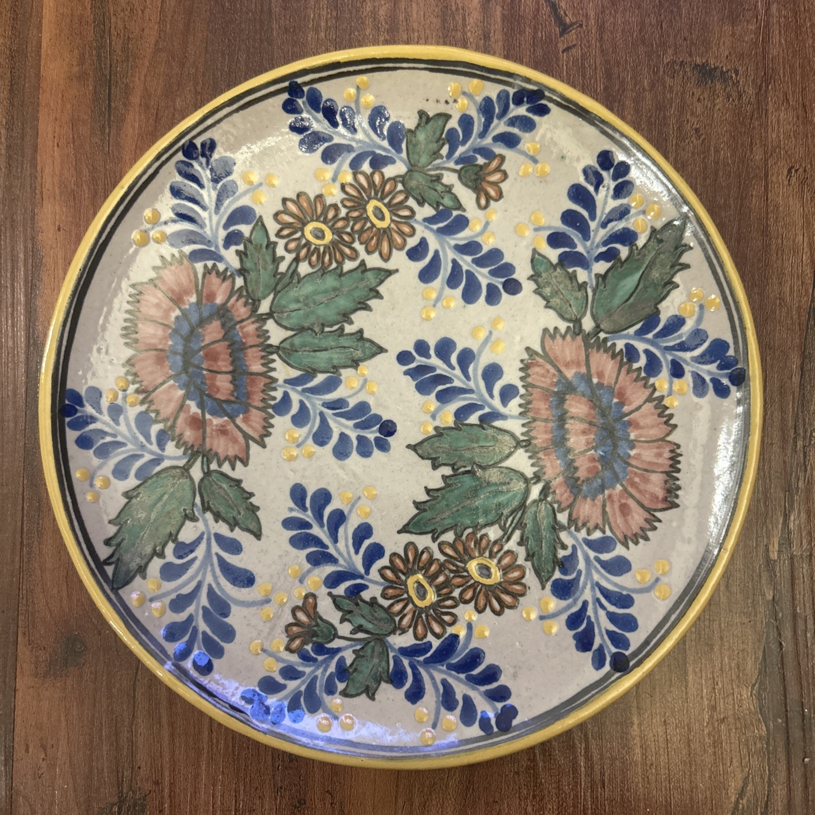 3 Mexico Pottery decorative wall PLATES Rugerio Puebla Talavera hand-painted VTG
