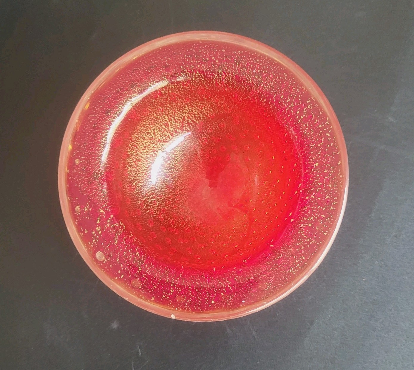 Mid-Century Modern Barovier & Toso Murano Red “Buccillante” Glass Bowl No Label