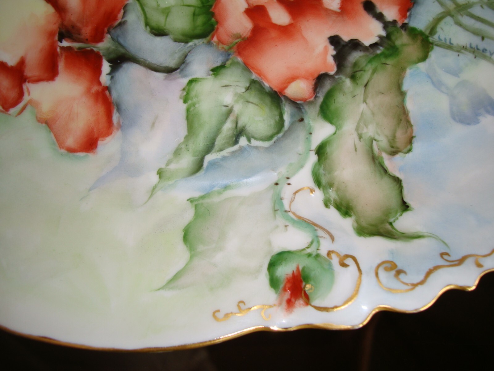 ANTIQUE AUSTRIA HAND PAINTED LARGE 15″ SERVING PLATE, PLATTER, POPPIES