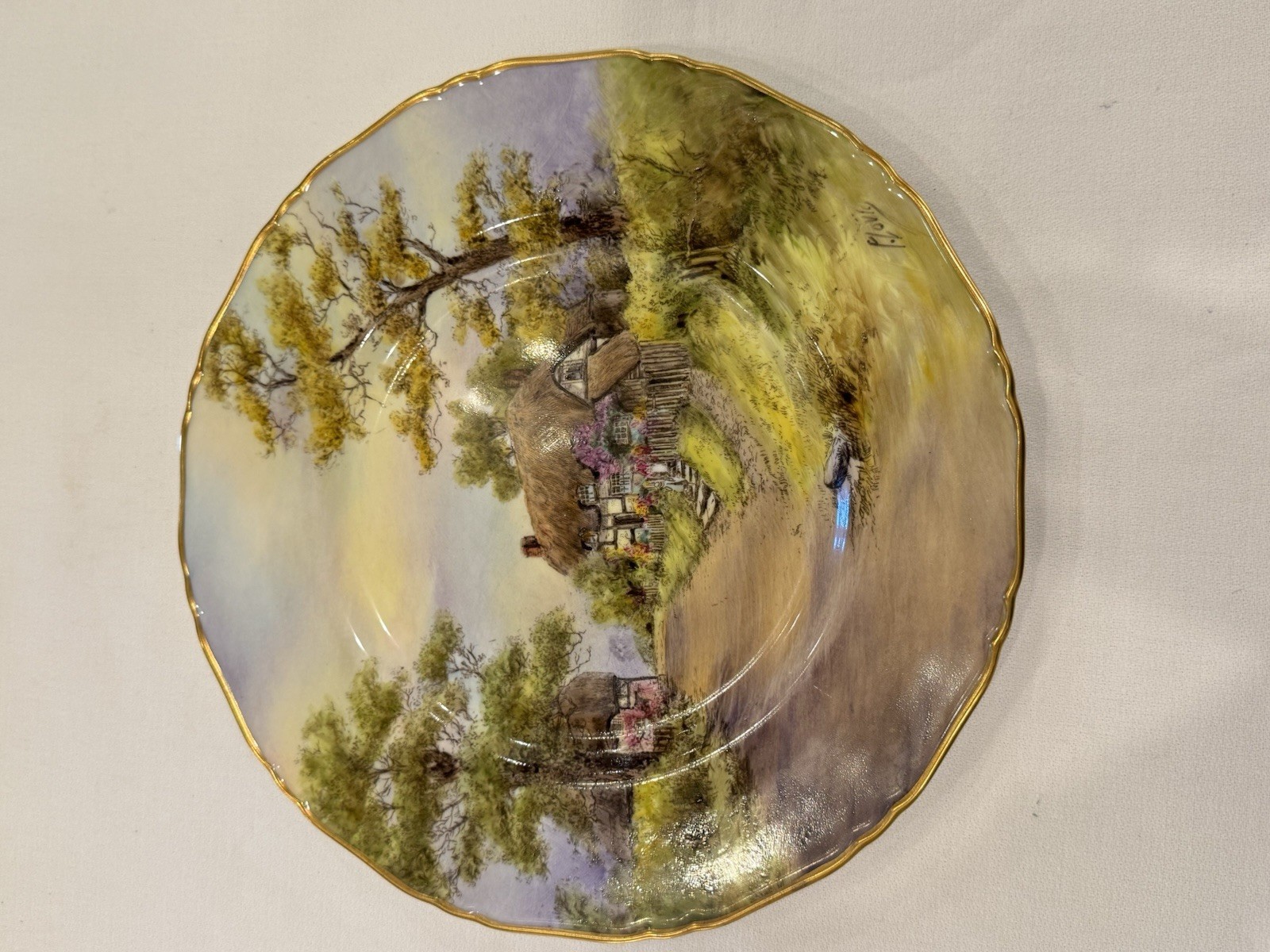 Pristine 1953 Royal Worcester 10.5″ Cabinet Plate Wick Cottage P Love Mint