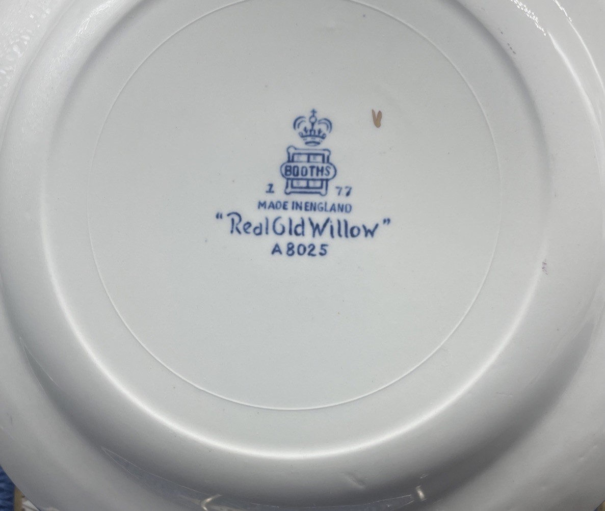4 Booths “Real Old Willow” 6″ Bread Plates Gold Trim England A8025 Excellent