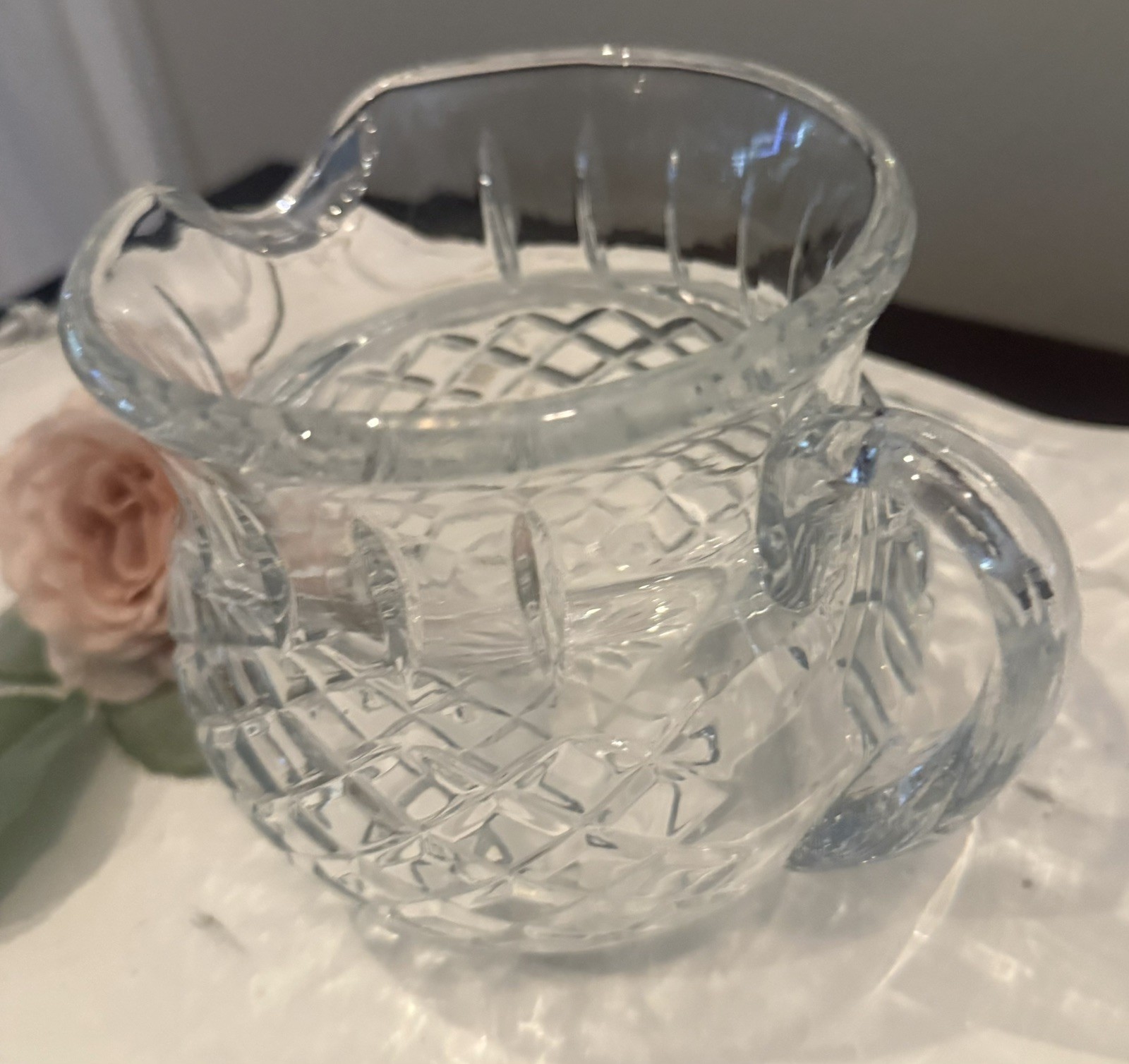 Vintage FTD Lead Crystal Pitcher Diamond Cut Beautiful, Heavy EUC