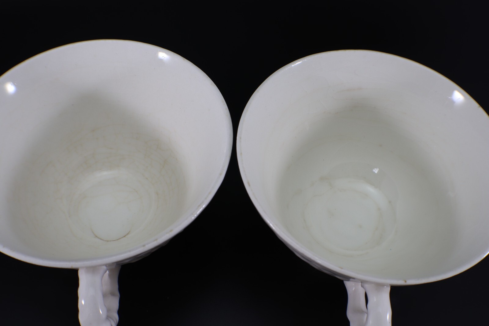 Pope Gosser Rose Point CUP & SAUCER Set of 2 White w Raised Roses Vintage USA s