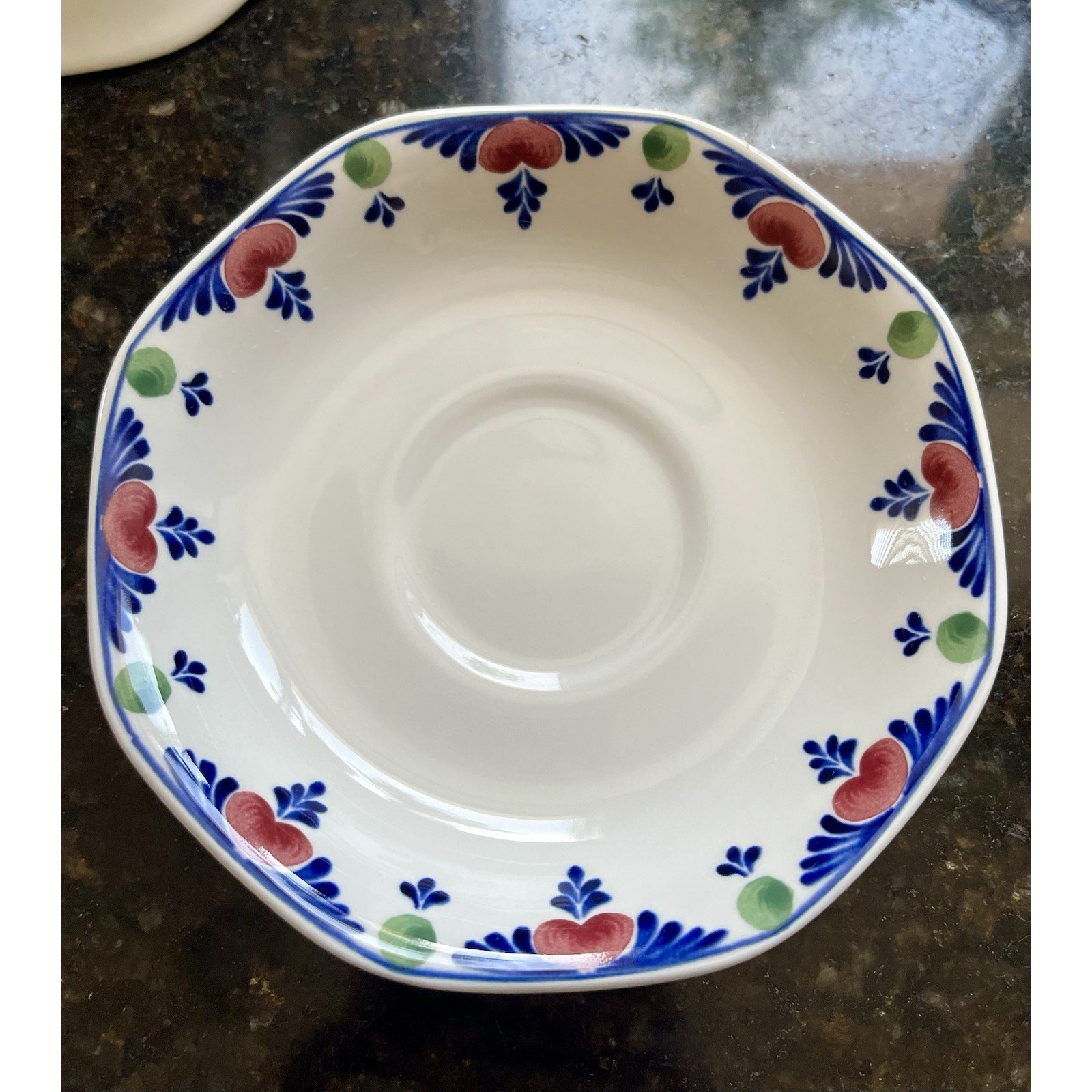 6 Adams Veruschka Saucers Ironstone Micratex England Vintage Blue Red Floral Set