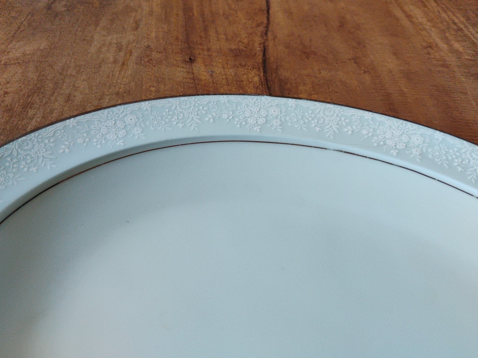 Noritake Fidelity Serving Platter Blue White Flowers Platinum Trim 13.75″