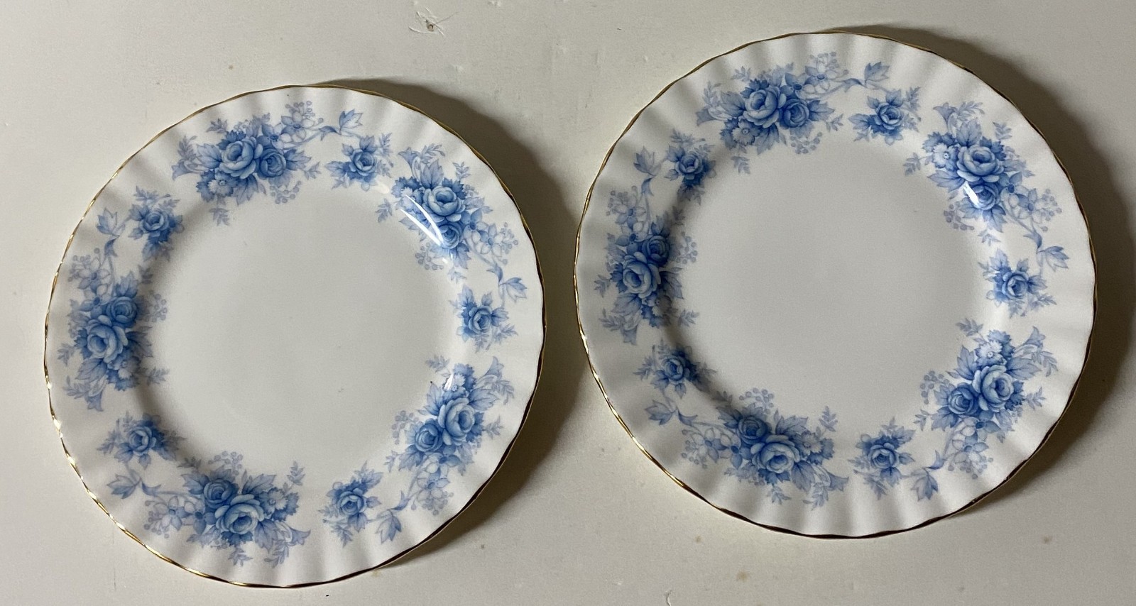 Two (2) Vintage Royal Albert Windsor Rose Blue Bread & Butter Plates