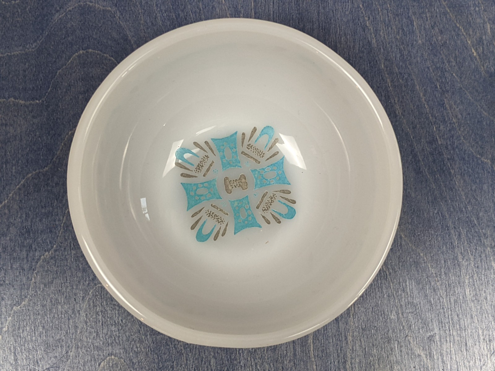 Vintage Fire King Blue Heaven Cereal Bowl Milk Glass MCM Atomic 5″ Made in USA
