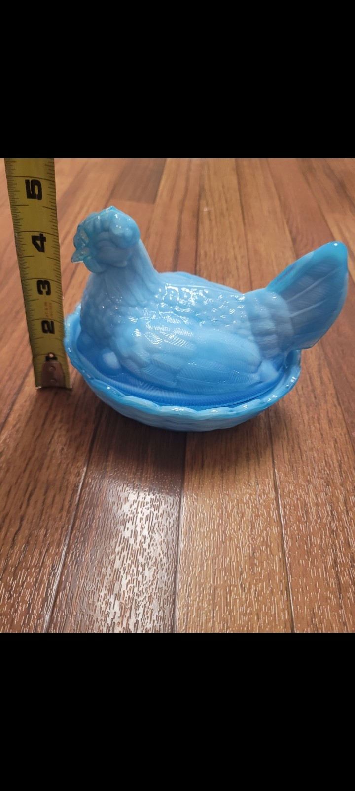 Vintage Blue Slag Glass Hen on Nest Covered Bowl Oval Dish w/ Lid 7″ x 4″