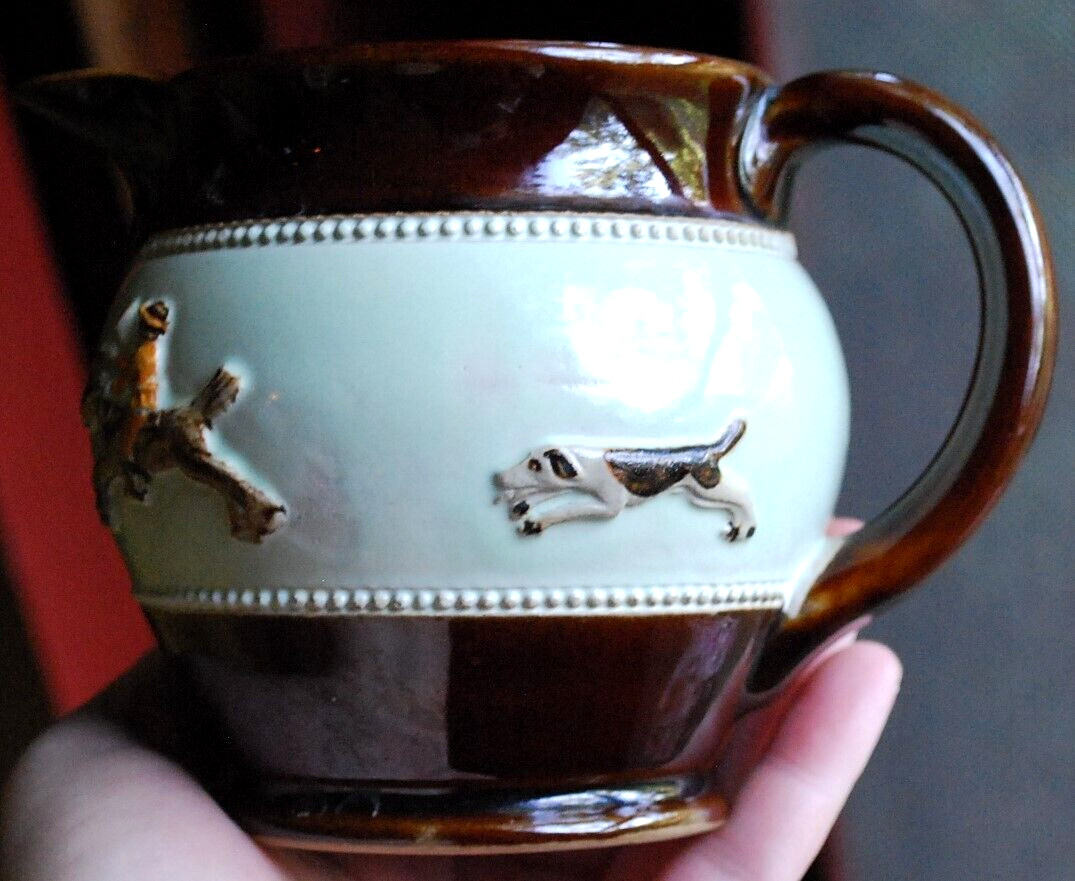 Vtg 1930’S BOURNE DENBY DERBY POTTERY FOX HUNT Creamer/Pitcher England 4″ Glazed