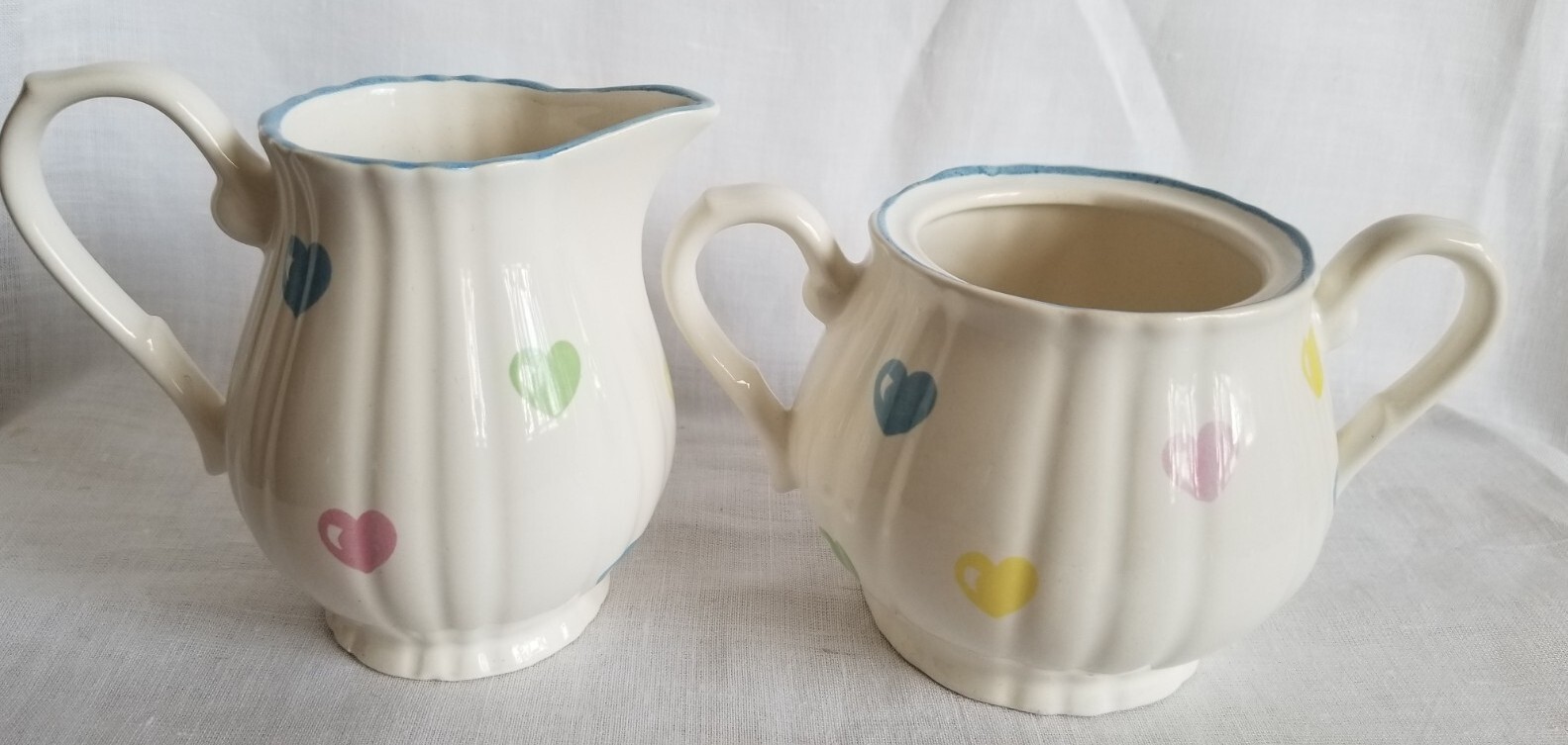 Tiffany & Co Limoges France Handpainted Pastel Hearts Creamer and Sugar Bowl