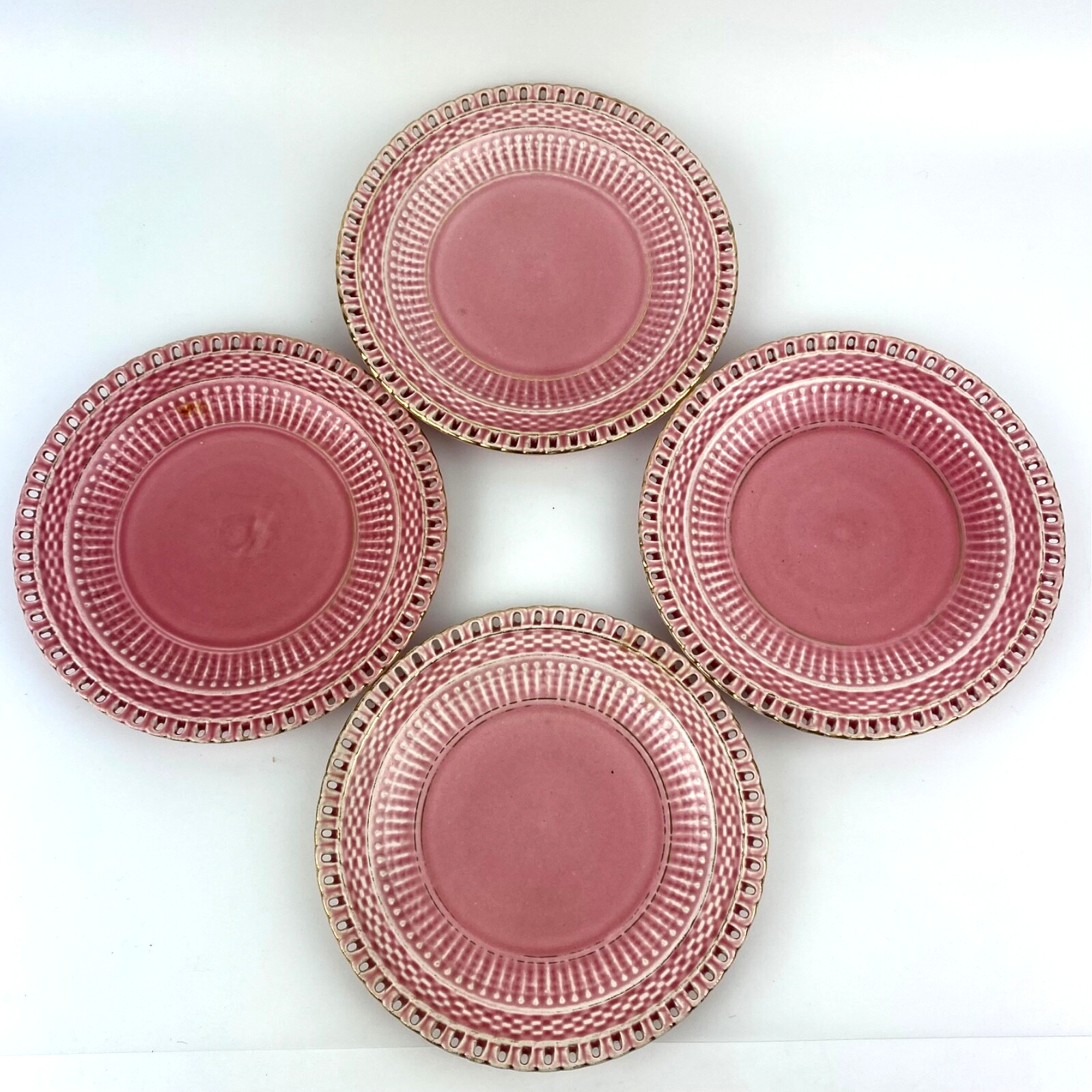 Lot 4 GBY Pink Plates 000 Lace Edge Shield Dessert Salad Decor Vintage Gift
