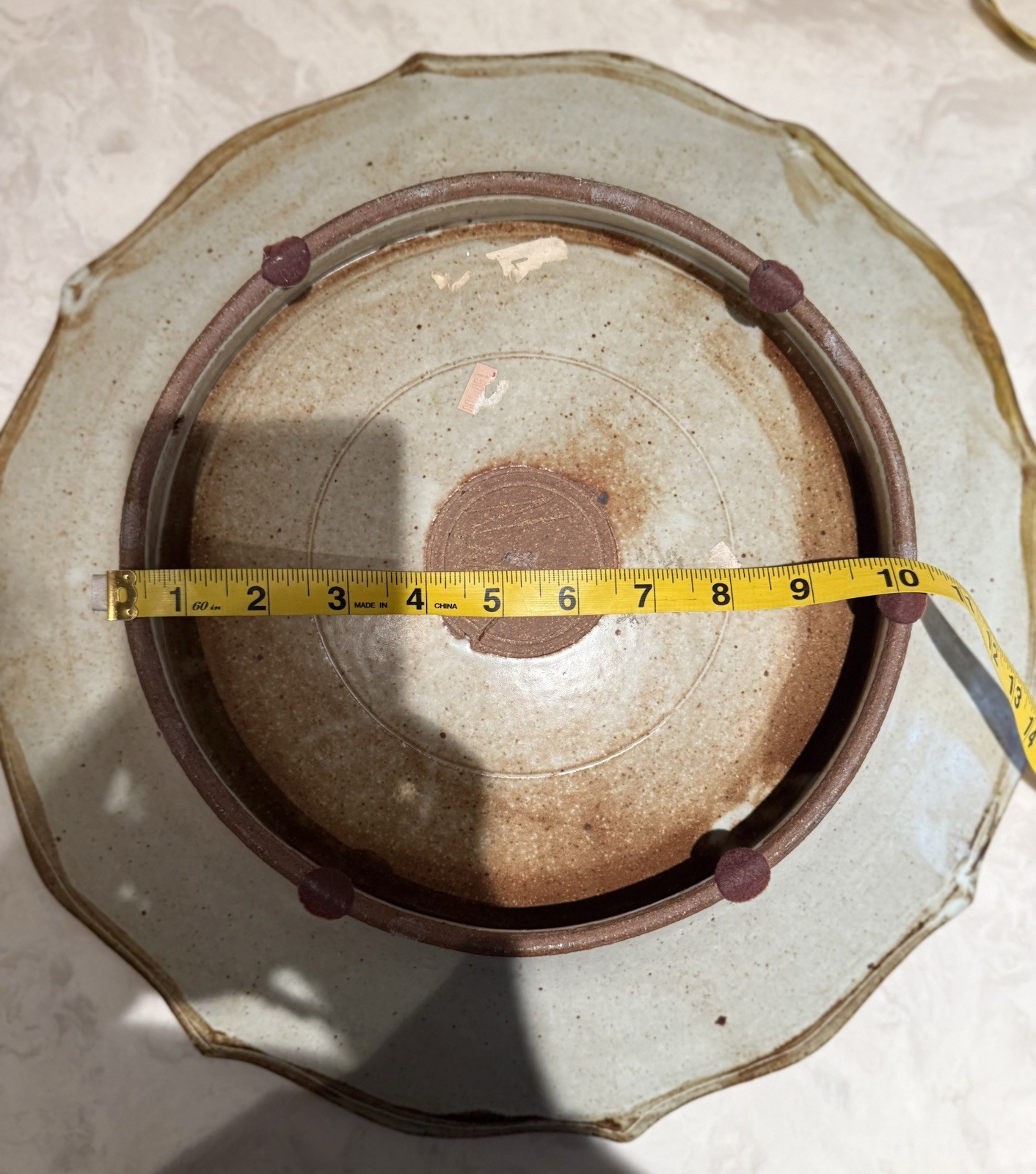 RARE 17″ Vtg NICOL Signed green, white Stoneware STUDIO ART Pottery Bowl Platter