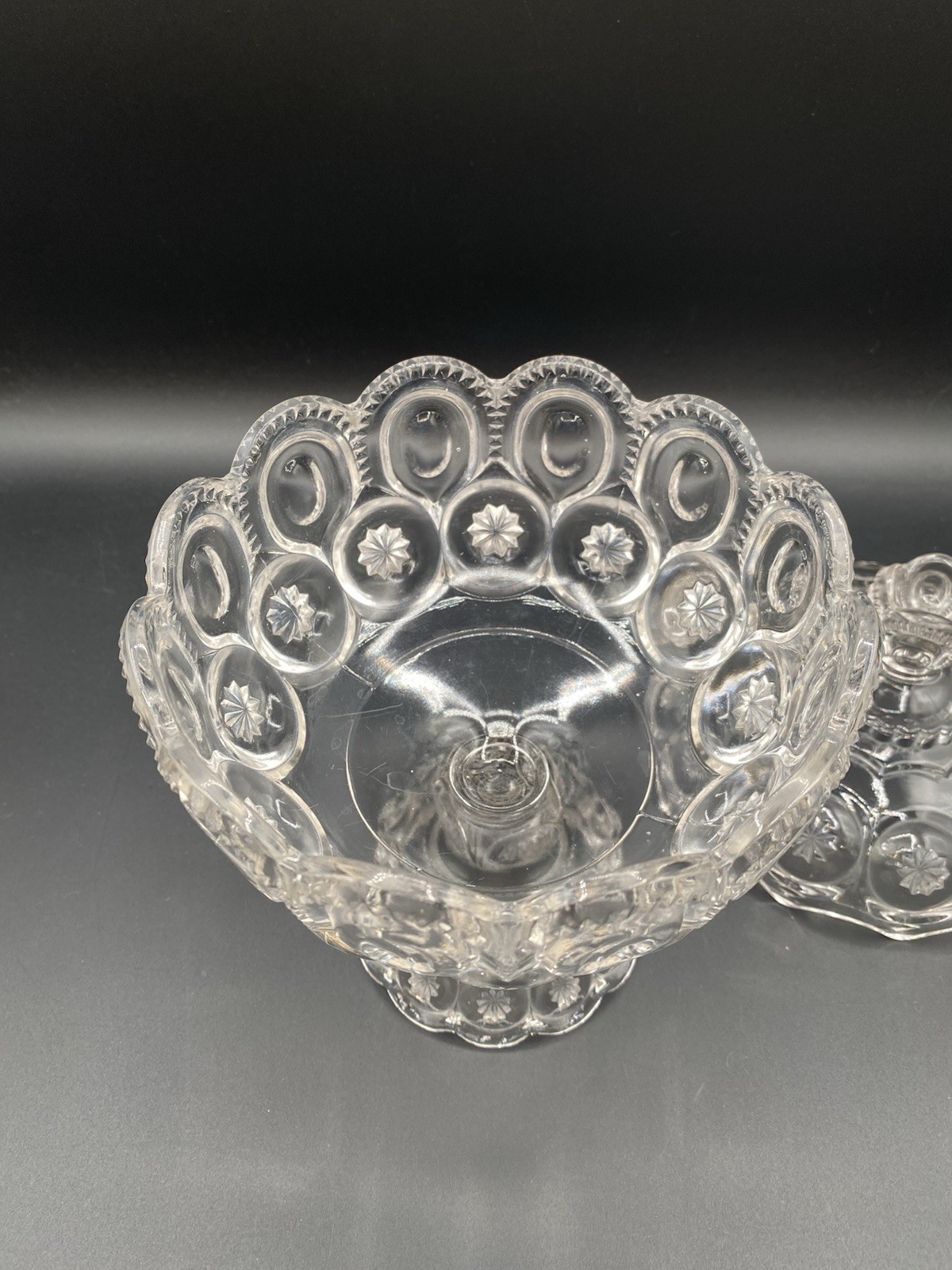 L.E. Smith Clear Glass Moon & Stars Large Footed Candy Dish w/ Lid 10”