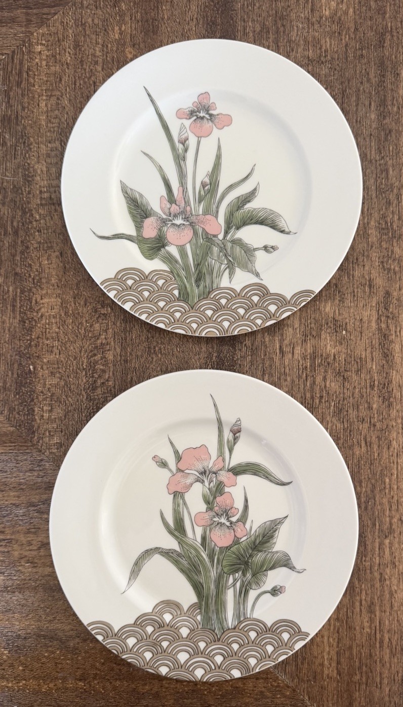 Vintage 1970s Fitz and Floyd Water Iris Porcelain Salad Plates (2)