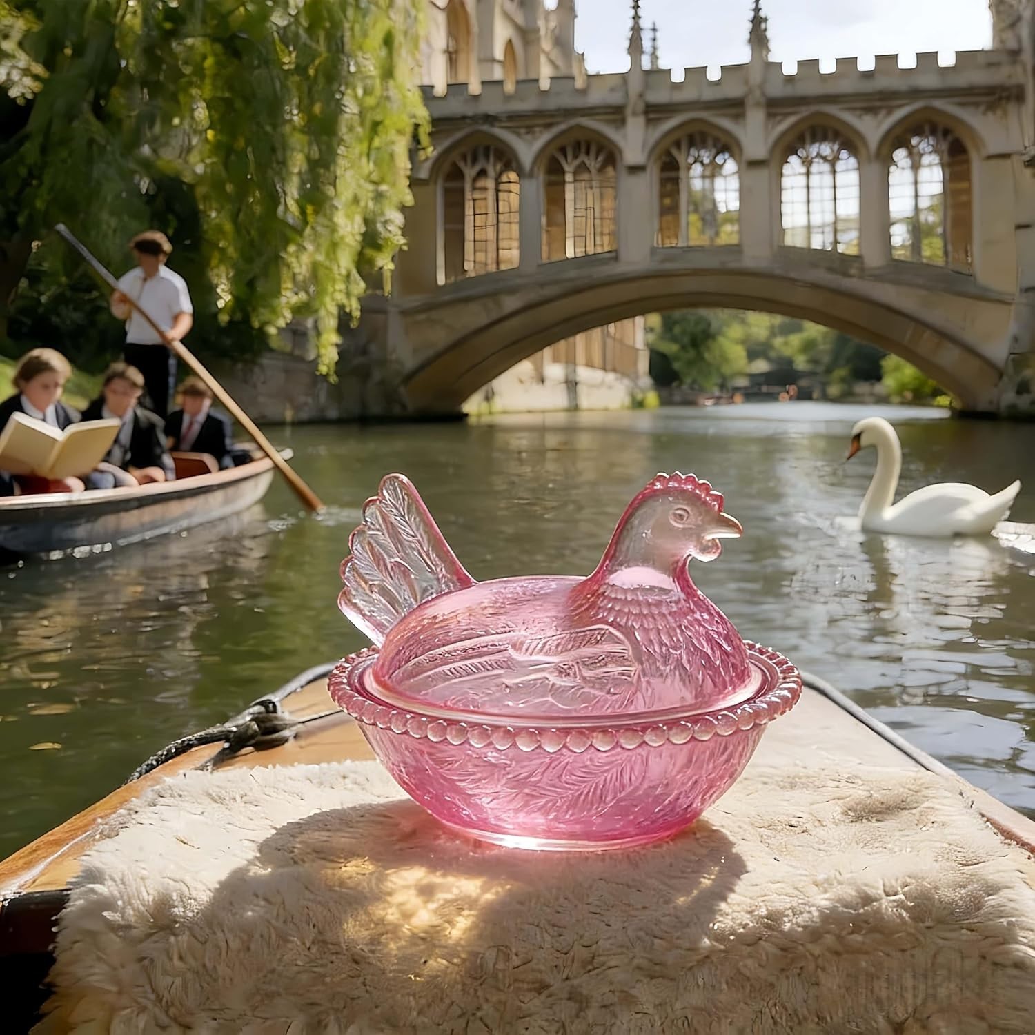 Clear Hen on Nest Candy Dish with Lid | Large Pedestal Unique Candy Bowl for Sna
