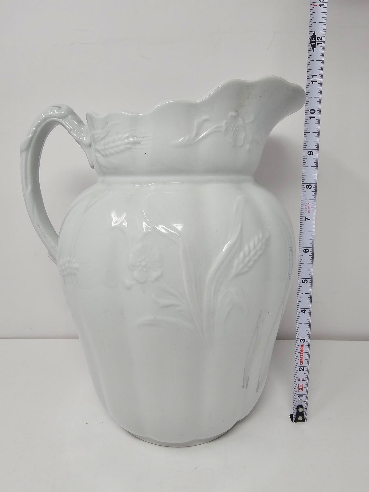 Antique Wheat And Rose 11″ White Ironstone Pitcher Alfred Meakin England 1800’s