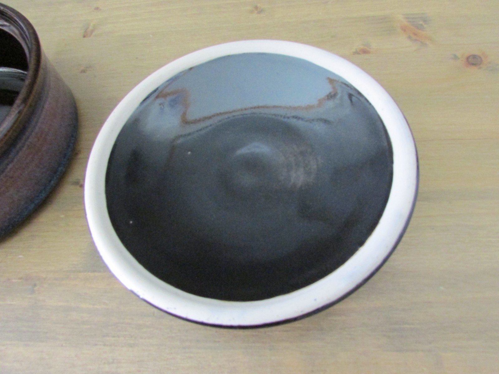 Handmade Studio Pottery Covered Serving Dish Blue Glaze 8″ Dia. Stoneware