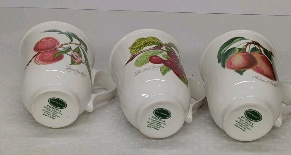 3 Portmeirion “Pomona” Large Mugs by Susan Williams-Ellis ~ Footed English Mugs