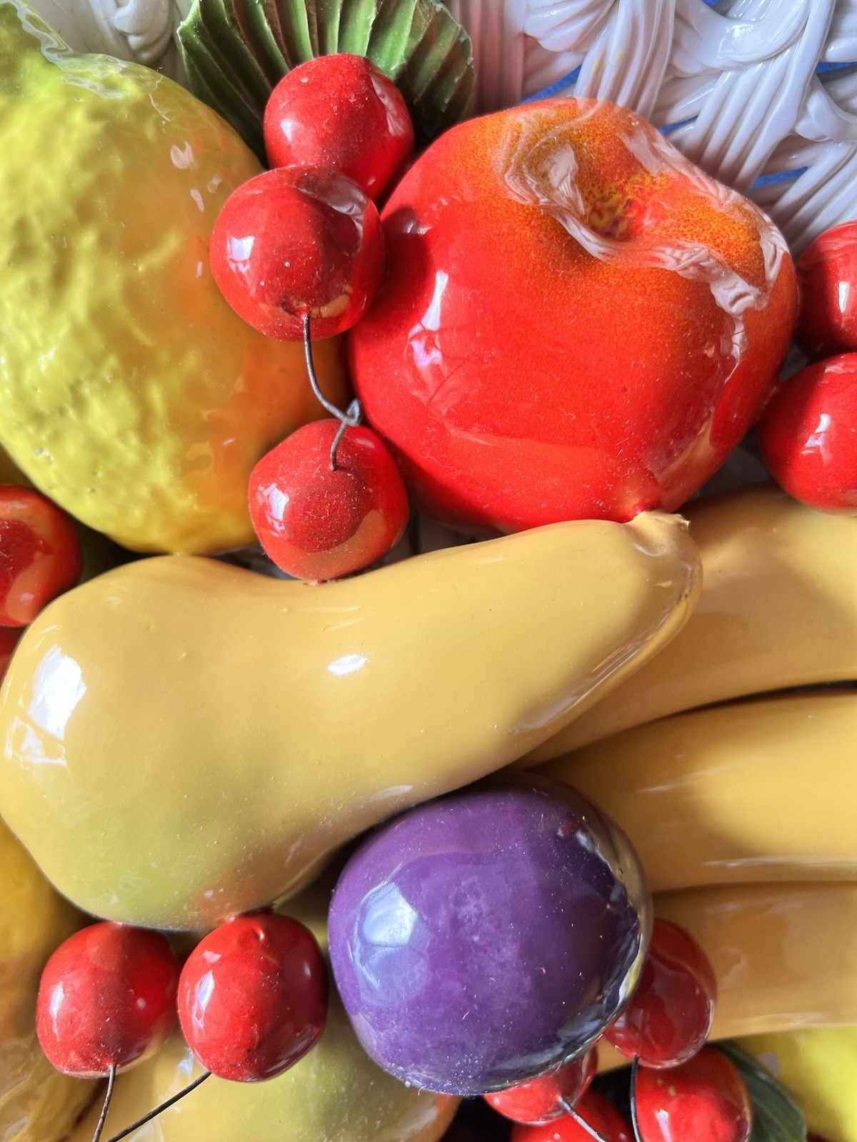 1960s Italian Capodimonte Ceramic Fruit Centerpiece 17”D ITALY MCM Colorful