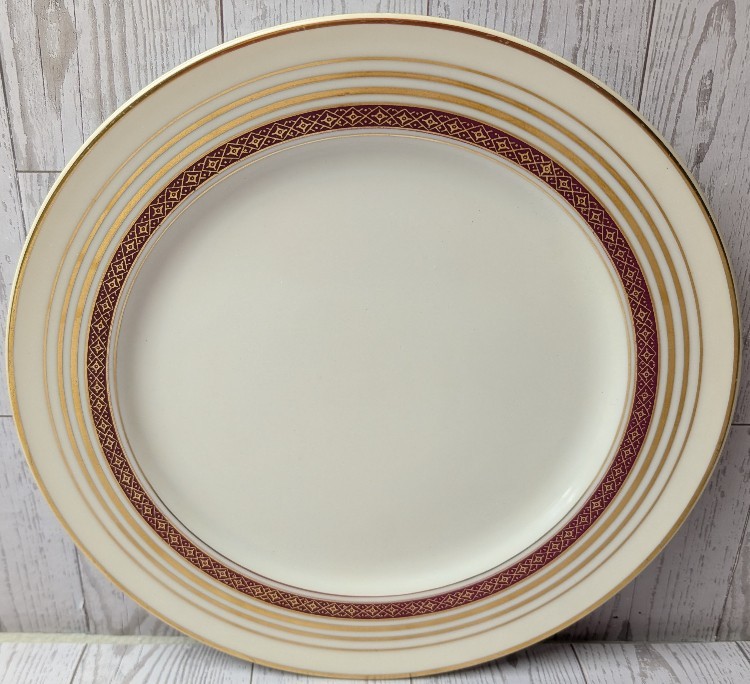 Mismatched Vintage China Plates Party Bridal Wedding Showers Burgundy Gold Trim