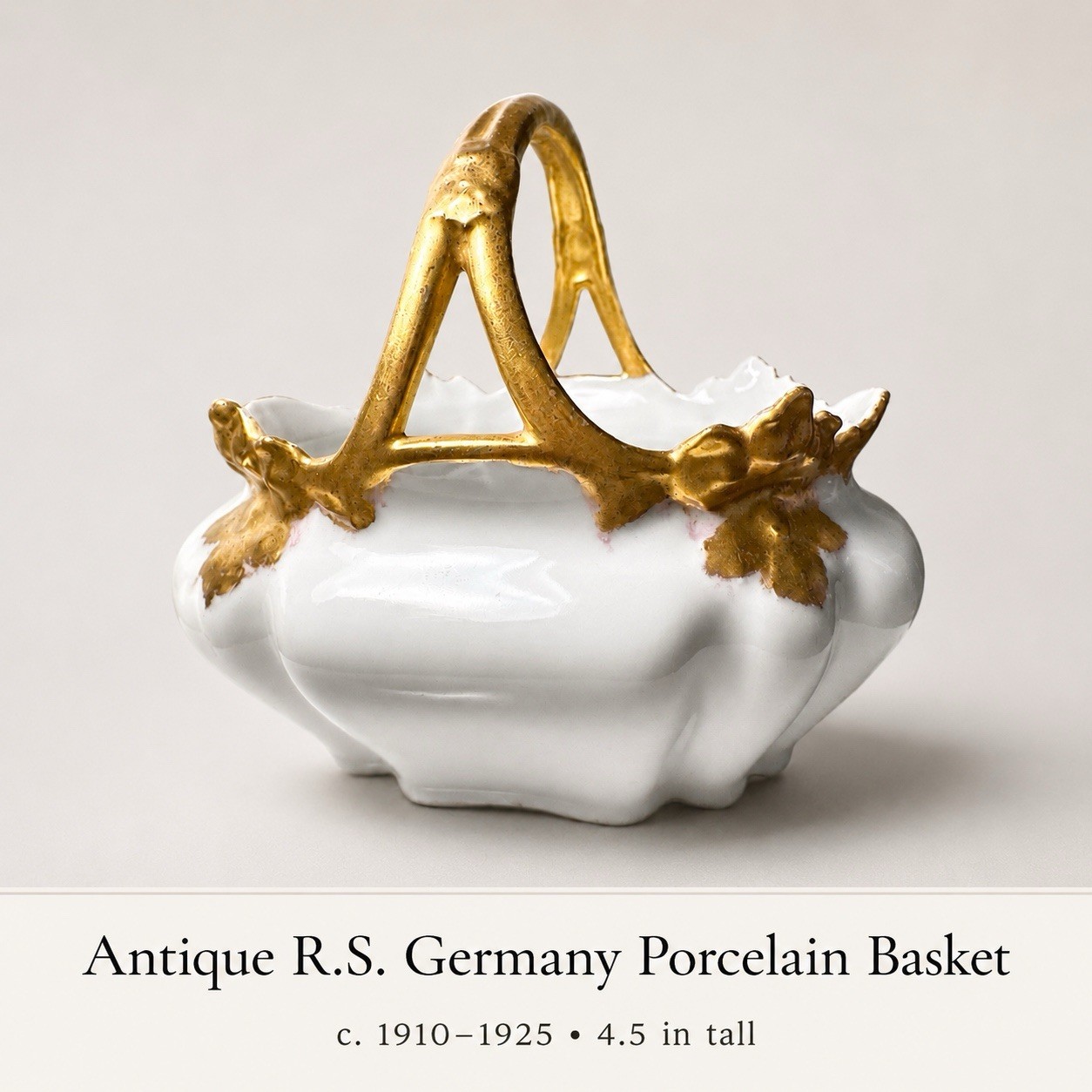 Rare Antique RS Germany Porcelain Basket Gold Gilt Art Nouveau c.1910 Excellent